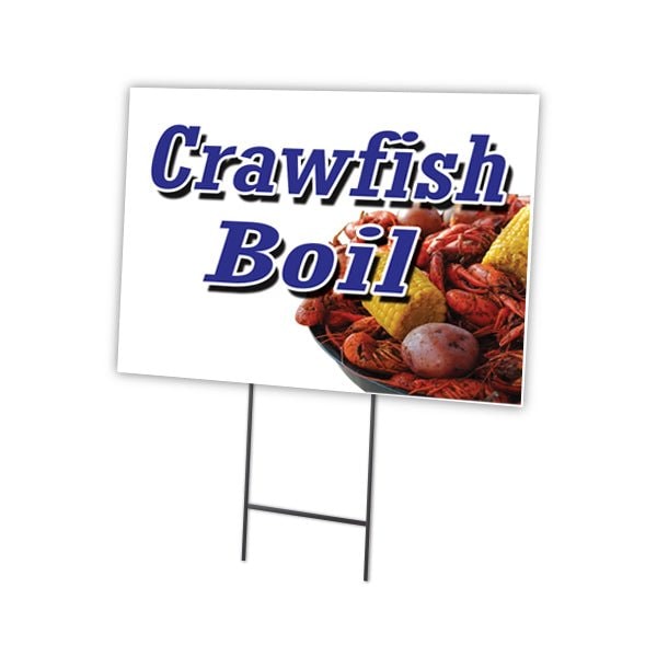 Crawfish Boil Yard Sign & Stake outdoor plastic coroplast window, C-1216-DS-Crawfish Boil